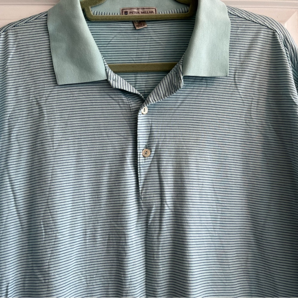 Peter Millar Polo Shirt Mens XL Blue Short Sleeve Striped Collared Cotton